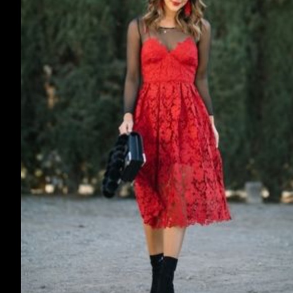 NWT Donna Morgan for Anthropologie Red Renata Lace Fit & Flare Dress - Picture 3 of 12